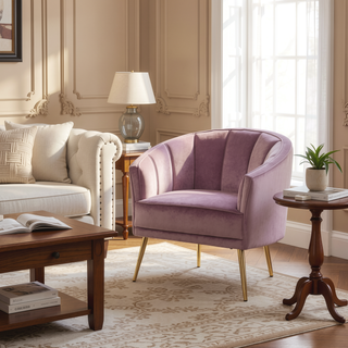 Sunvega Gold Metal Legs Blush Pink Velvet Upholstered Tania Accent Chair