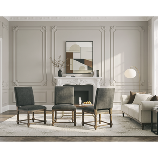 Sunvega Set of 2 Reclaimed Gray Fabric Dining Chairs with Bronze Nailhead Trim