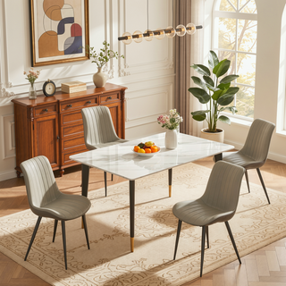 Sunvega Khaki Grey PU Leather Dining Chairs with Metal Legs for Kitchen Restaurant