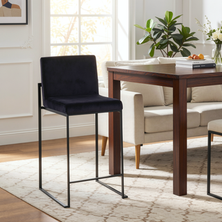 Sunvega Fuji Contemporary High Back Counter Stool with Black Steel Frame and Velvet Upholstery
