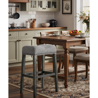 Sunvega Gray Upholstered Backless Saddle Seat Bar Stools Set of 2 29" Height