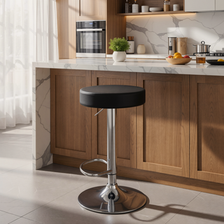 Sunvega Adjustable Hydraulic Bar Stool with Black Leatherette Padded Seat and Chrome Base