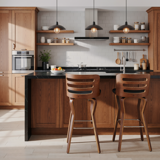Sunvega 30-Inch Swivel Gray Faux Leather and Walnut Wood Bar Stool