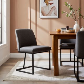 Sunvega Modern Upholstered Faux Leather Dining Chair with Black Metal Base