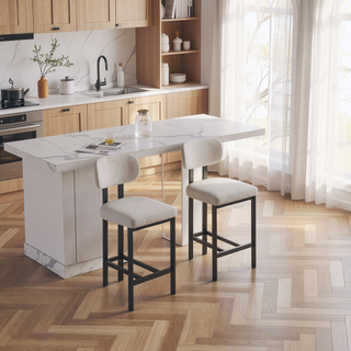 Sunvega Modern Upholstered Fabric Bar Stools Set of 2 with Black Metal Legs for Kitchen Island