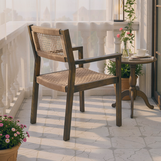 Sunvega Teak and Light Brown Rope Braided Dining Chair Set of 2