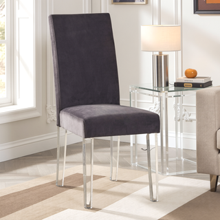 Sunvega Modern Glam Quinara Acrylic Dining Chair Set of 2 with Plush Gray Velvet