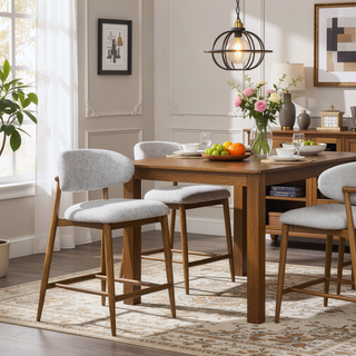 Sunvega Modern Upholstered Counter Stool with Comfortable Wood Frame and Boucle