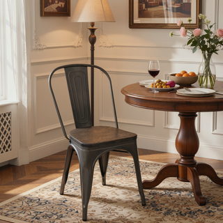 Sunvega Industrial Farmhouse Stackable Dining Chairs with Bamboo Seat Set of 2