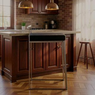 Sunvega Contemporary Stackable Counter Stool with Black Velvet Cushion and Stainless Steel Frame
