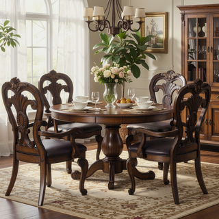 Sunvega Traditional Dark Brown Solid Wood Dining Chair with Ornate Corbels