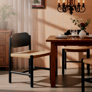 Sunvega Beige Paper Rope Weave Seat Indoor Armless Kitchen Dining Chairs Set of 2