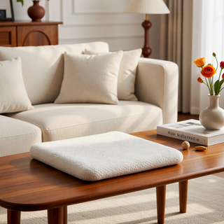Sunvega Backless Upholstered Counter Stool with Resin Rattan Frame Ivory Boucle
