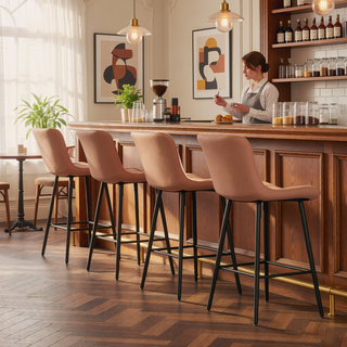 Sunvega Faux Leather Counter Stools Set of 2 with Metal Legs for Kitchen and Dining Room