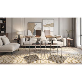 Sunvega Set of 2 Preassembled Wooden Barstools with Bend Wood and Chrome Legs