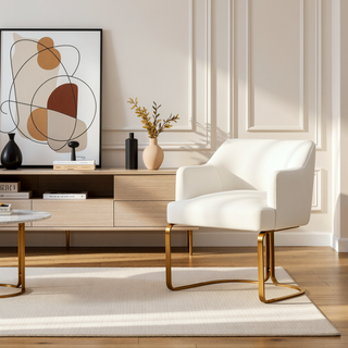 Sunvega Modern Taupe Dining Chair with Gold Legs and Leatherette Upholstery for Dining Room