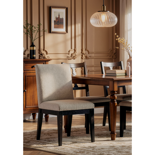 Sunvega Set of 2 Beige Contemporary Fabric Dining Chairs with Cushioned Seat