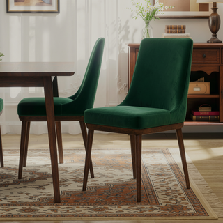 Sunvega Mid-Century Modern Velvet Upholstered Dining Chair Set of 2 with Solid Wood Structure