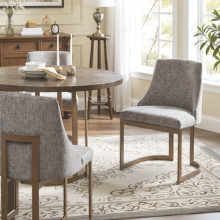 Sunvega Modern Grey Upholstered Parsons Dining Chair Set with Metal Frame