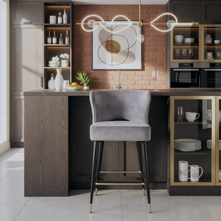 Sunvega Contemporary Velvet Upholstered Counter Height Stool with Gold Tipped Legs