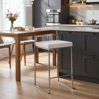 Sunvega Contemporary Stackable Counter Stools with White Velvet Cushion Set of 2