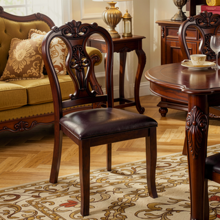 Sunvega Transitional Style Dark Cherry Espresso Leatherette Cushion Side Chairs Set of 2