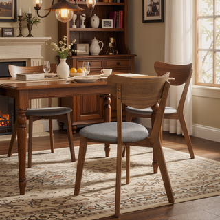 Sunvega Retro Danish Modern Natural Walnut Wood Frame Dining Chair with Grey Upholstered Seat
