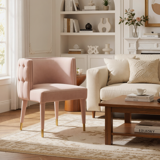 Sunvega Modern Velvet Upholstered Dining Chair with Tufted Back and Gold Tips