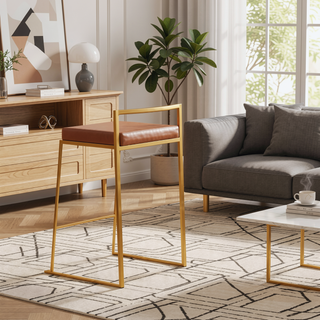 Sunvega Gold and Camel Faux Leather Upholstered Stackable Counter Stool Set of 2