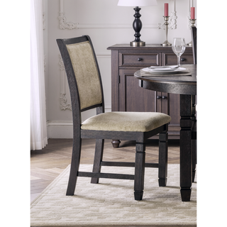 Sunvega Black Finish Wooden Side Chairs with Beige Textured Fabric Upholstery