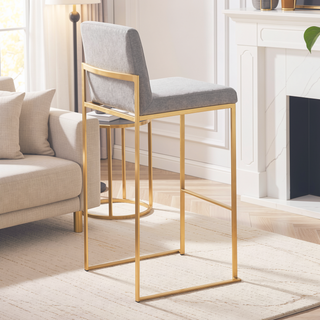 Sunvega Fuji High Back Bar Stool with Padded Seat and Backrest in Gold Steel