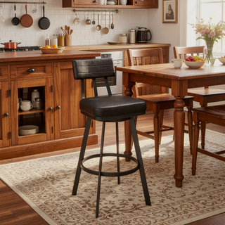 Sunvega Brown Metal Swivel Counter Stool with Soft Faux Leather Upholstery
