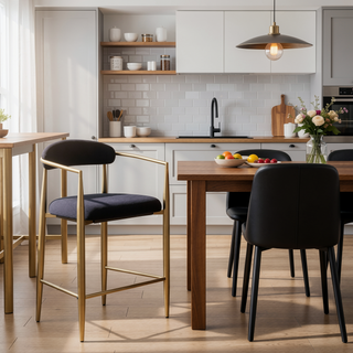 Sunvega Modern Upholstered Bar Stools Set of 2 with Metal Frame and Curved Backrest