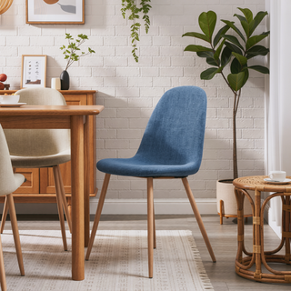 Sunvega Modern Muted Blue Upholstered Dining Chair with Walnut Finished Metal Legs Set of 2