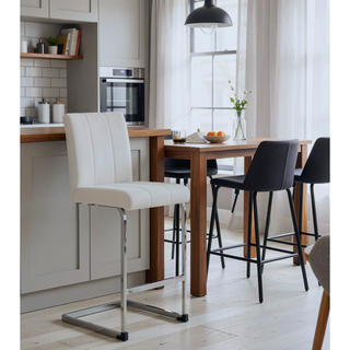 Sunvega Upholstered Bar Stools with L Shape Legs and Metal Footrest Set of 4