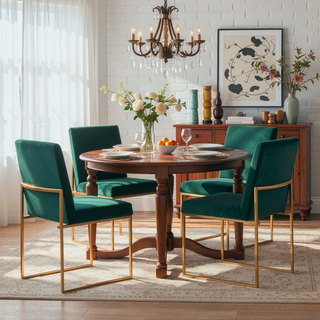Sunvega Fuji High Back Dining Chair in Gold and Green Velvet Set of 2