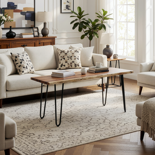 Sunvega Handcrafted Modern Industrial Acacia Wood Faux Live Edge Dining Bench