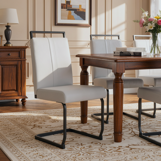 Sunvega Modern Faux Leather Upholstered Dining Chairs with High Back and Black Metal Legs