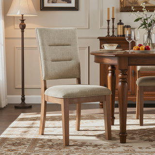 Sunvega Rustic Light Oak Finish Ladderback Wooden Dining Chairs with Beige Upholstered Seat
