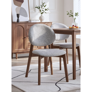 Sunvega Light Brown Linen Upholstered Side Chair with Walnut Finish for Dining Room