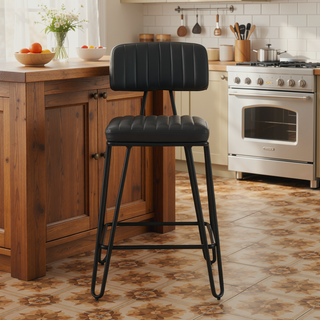 Sunvega Industrial Vintage PU Leather Bar Stools Set of 2 with Backrest