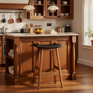 Sunvega Solid Wood Walnut Finish Counter Height Stools with Faux Leather Seat