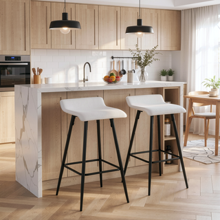 Sunvega Contemporary Black Steel and White Faux Leather Fixed Height Counter Stool Set
