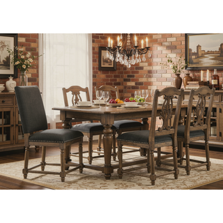 Sunvega Set of 2 Reclaimed Gray Fabric Dining Chairs with Bronze Nailhead Trim
