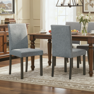 Sunvega Set of 4 Modern Gray Brown Wood Dining Chairs with Gray Fabric Upholstery
