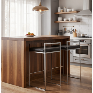 Sunvega Contemporary Black Faux Leather Upholstered Stackable Counter Stool Set