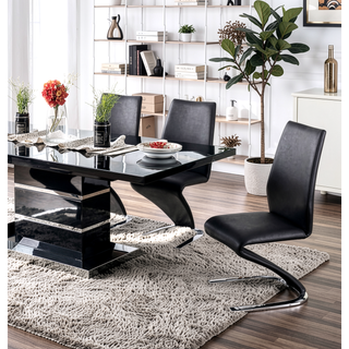Sunvega Contemporary Style Black Leatherette Dining Chairs with Z-Shaped Chrome Base