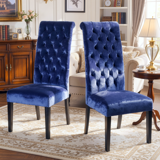 Sunvega Birch Wood Tufted High Back Dining Chairs Set of Two with Foam Filled Seat