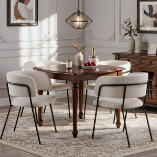 Sunvega Modern Upholstered Arm Dining Chair with Soft Seat and Metal Legs Set of 2
