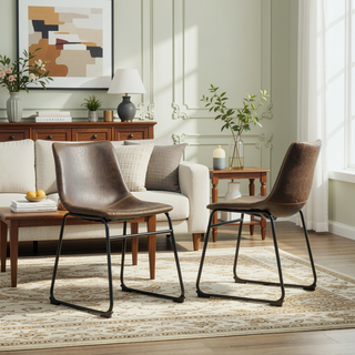 Sunvega Hand Crafted Vintage PU Leather Dining Chairs with Iron Frame, Set of 2